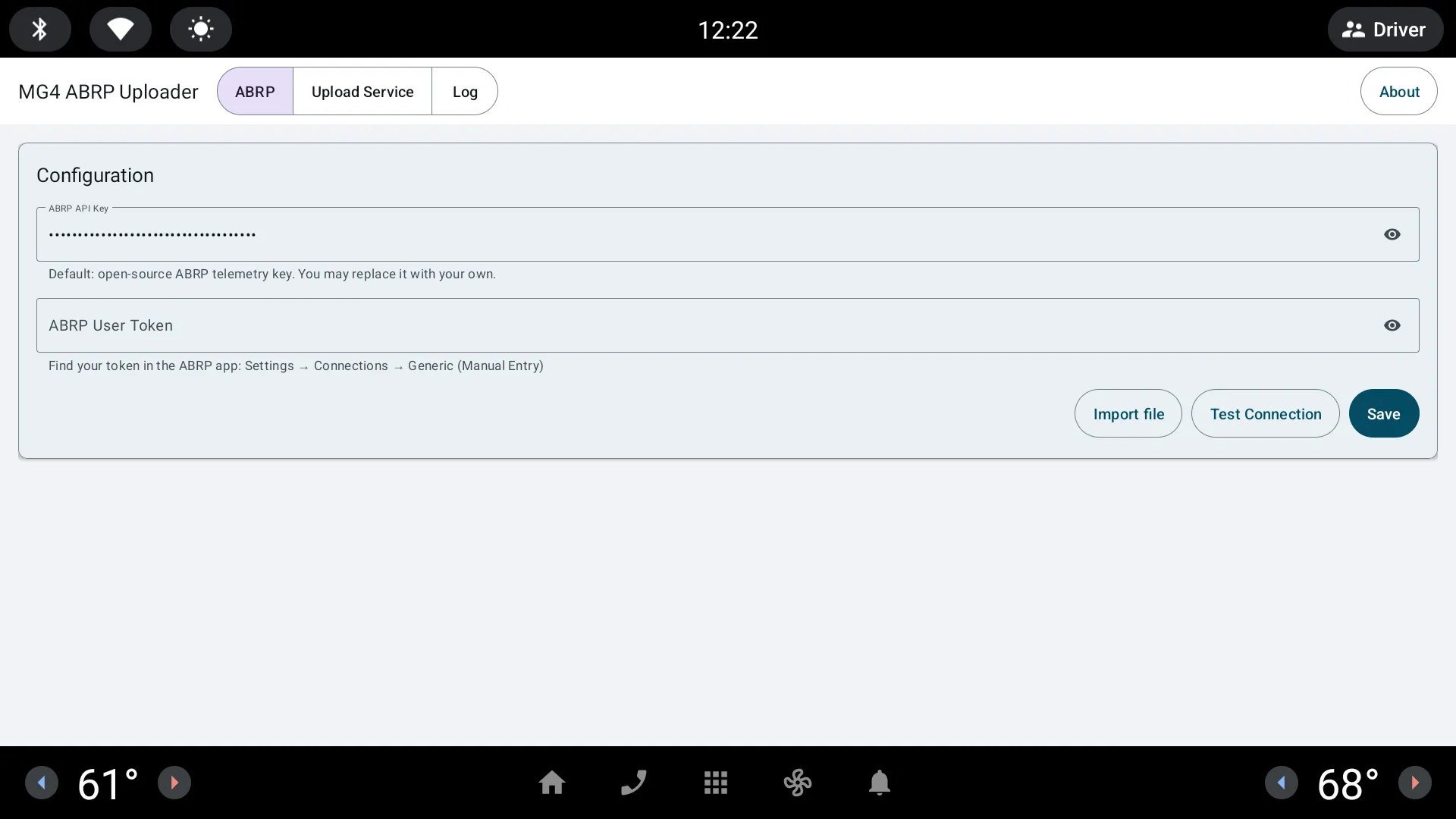 EVABRPUploader configuration on the Automotive emulator