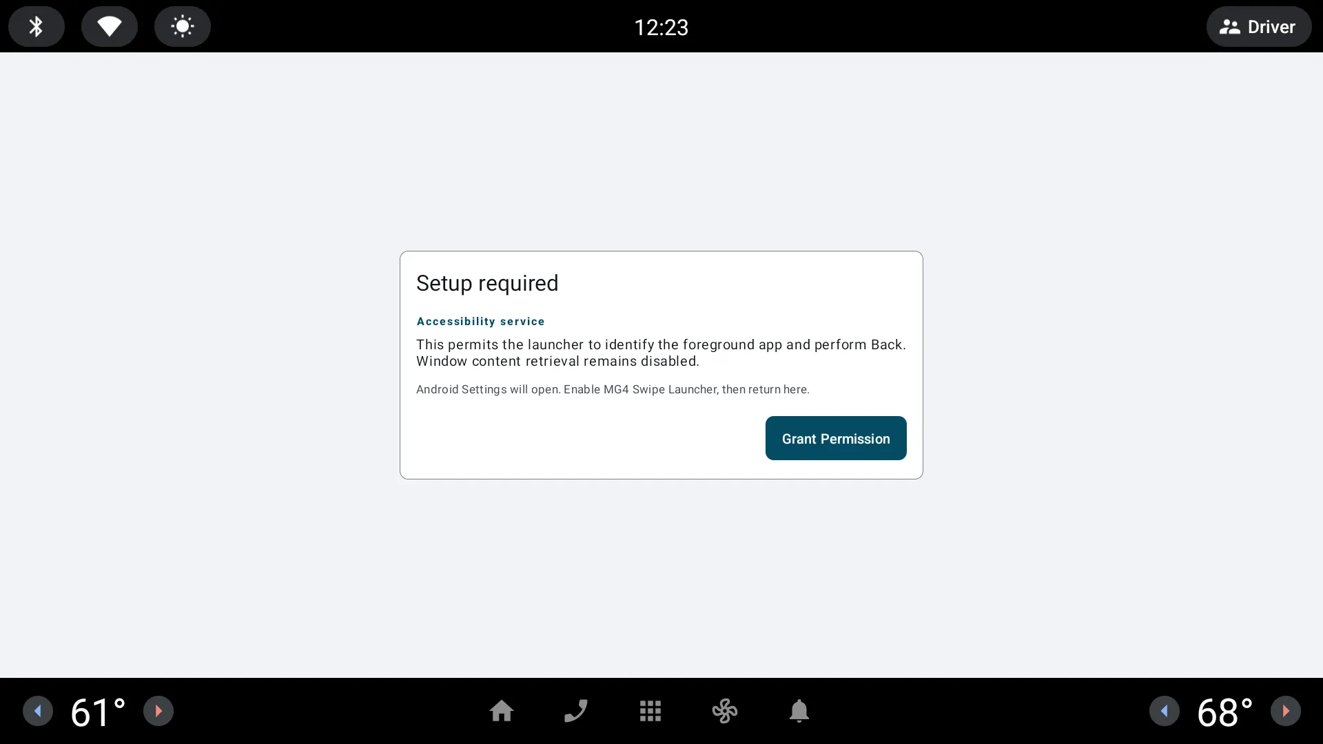 EVSwipe permission setup on the Automotive emulator
