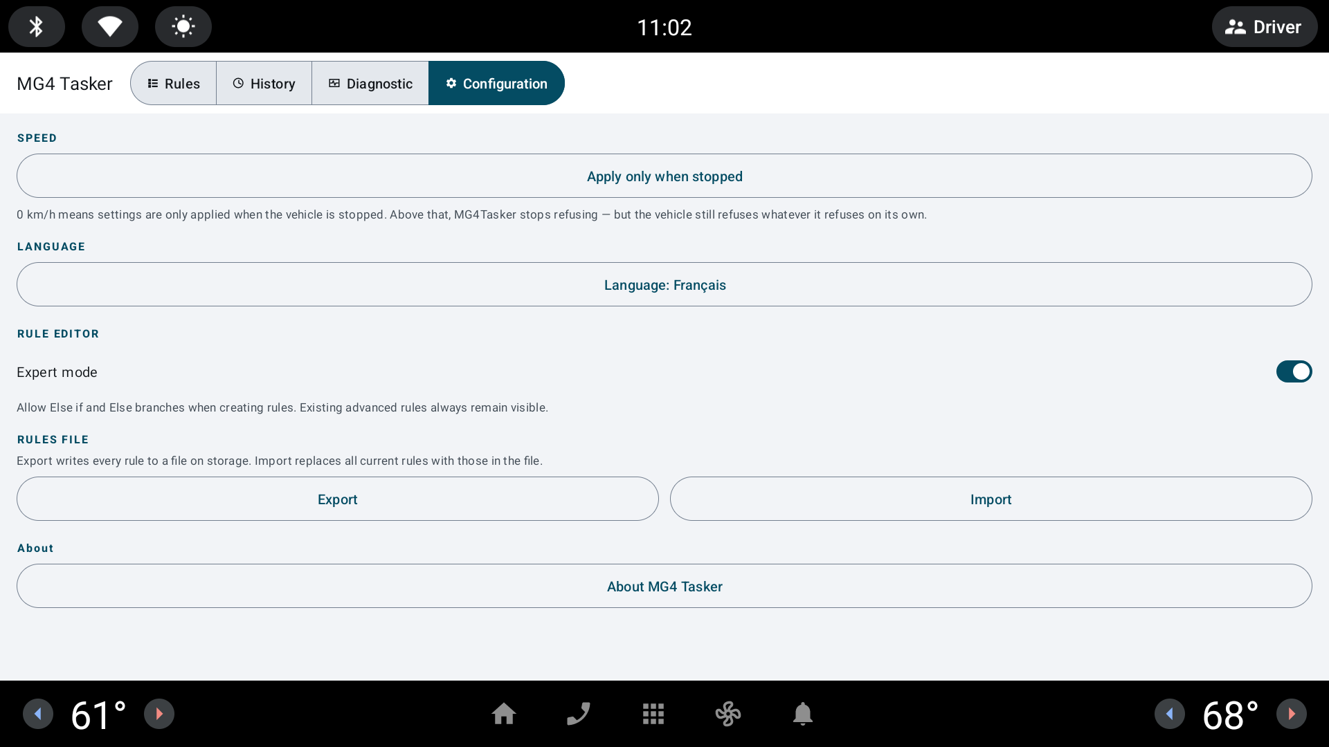EVTasker configuration screen